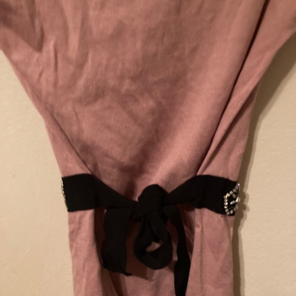 Pink Banana Republic Top Blouse Black V Neck Rhinestone Sash Belted XS - Picture 4 of 9
